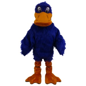 Deep blue duck long fur cartoon mascot costume