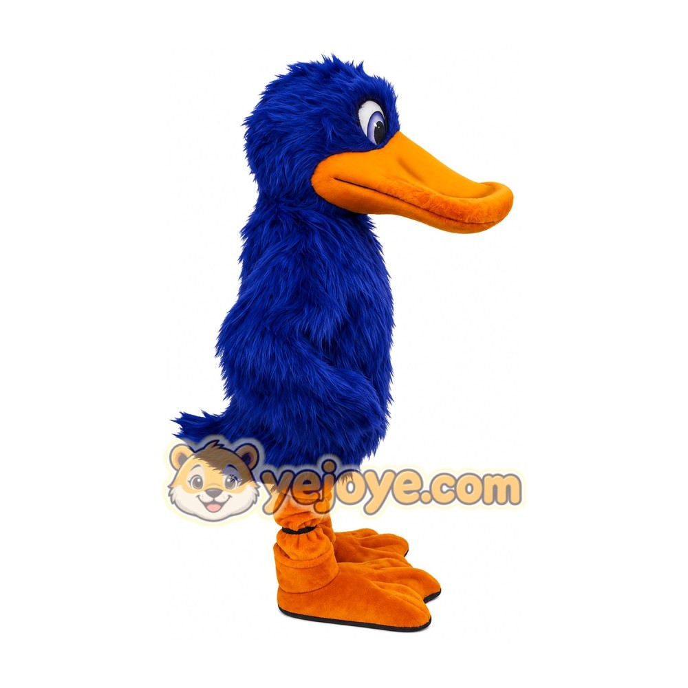 Deep blue duck long fur cartoon mascot costume Deep blue duck long fur cartoon mascot costume