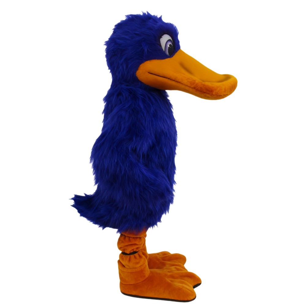 Deep blue duck long fur cartoon mascot costume