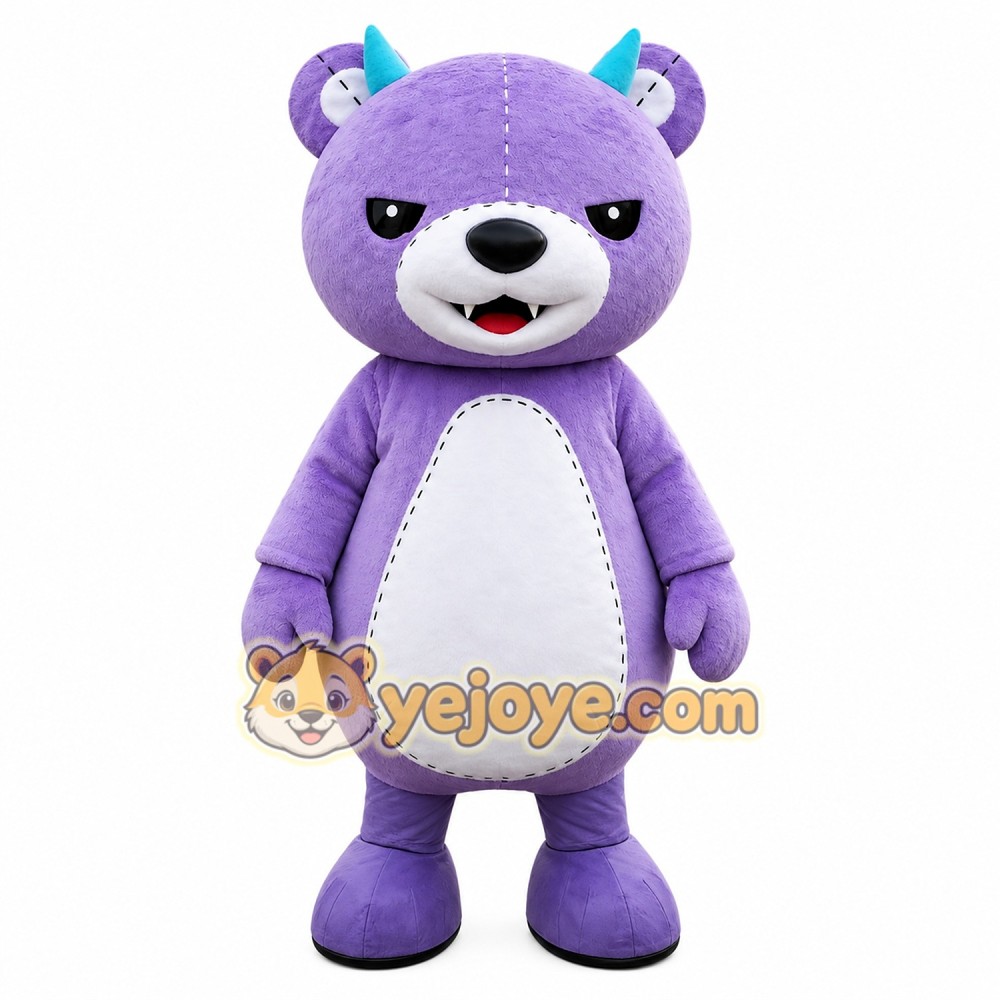 Purple little devil bear cartoon Mascot costume Purple little devil bear cartoon Mascot costume