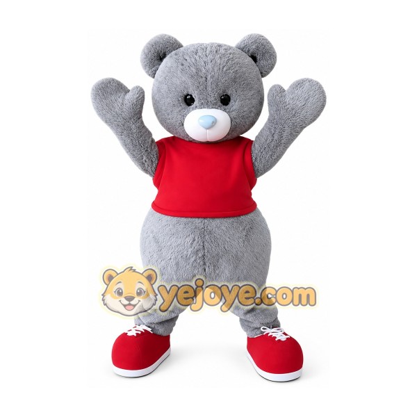 Grey teddy bear cartoon mascot costume