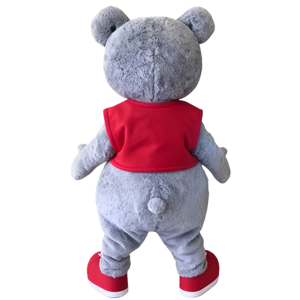 Grey teddy bear cartoon mascot costume