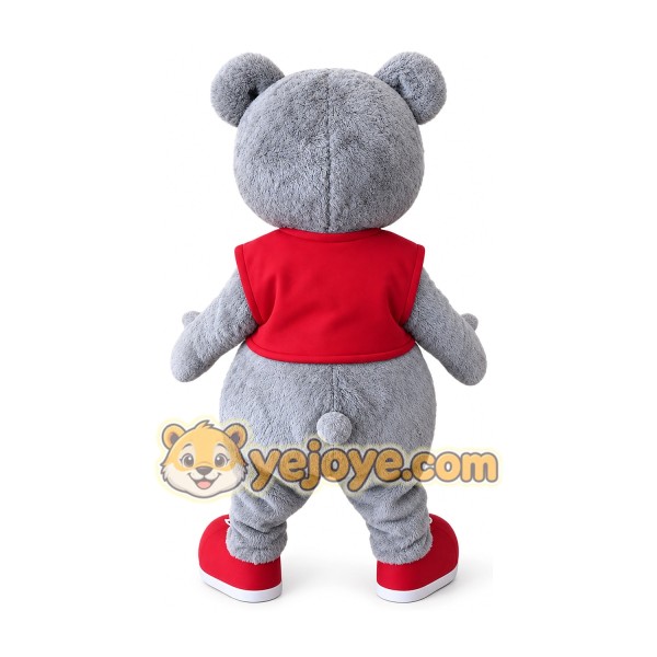 Grey teddy bear cartoon mascot costume