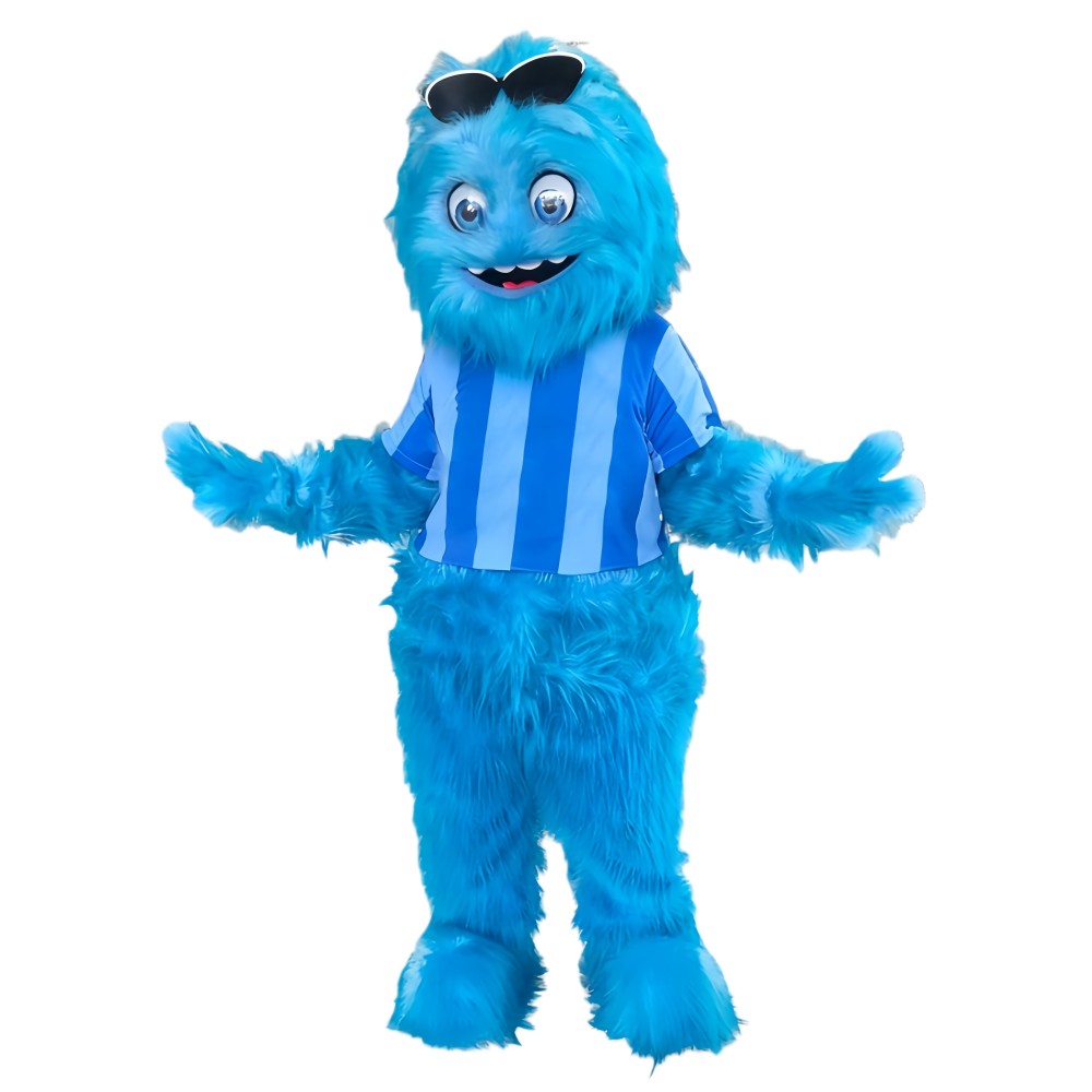 Blue snow monster long fur cartoon mascot costume