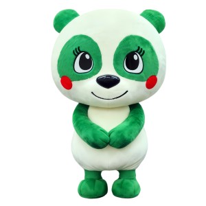 Green and white cartoon panda mascot costume