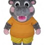 Grey chubby hippopotamus cartoon mascot costume