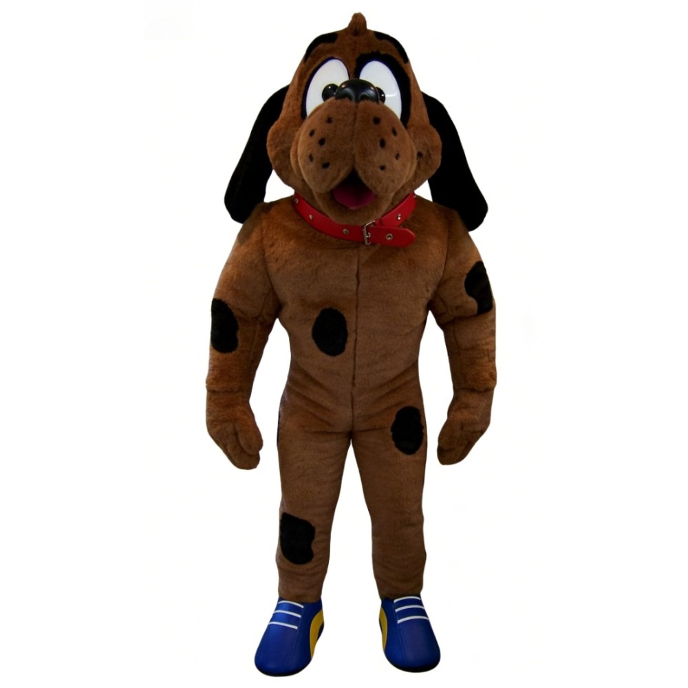 Brown spotted dog cartoon mascot costume