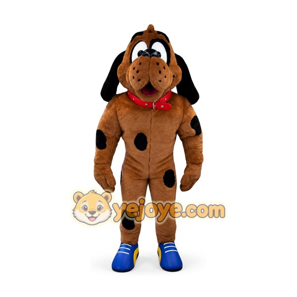 Brown spotted dog cartoon mascot costume