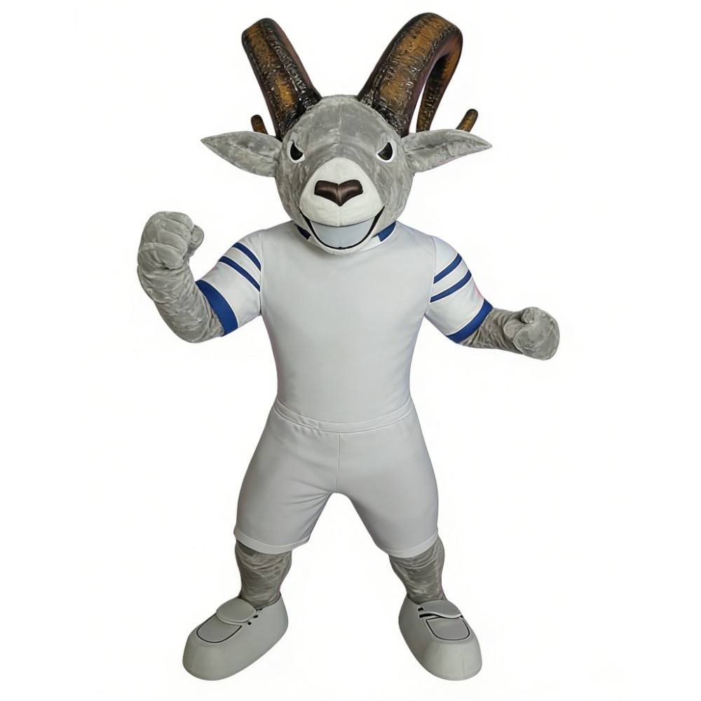 Grey goat cartoon mascot costume