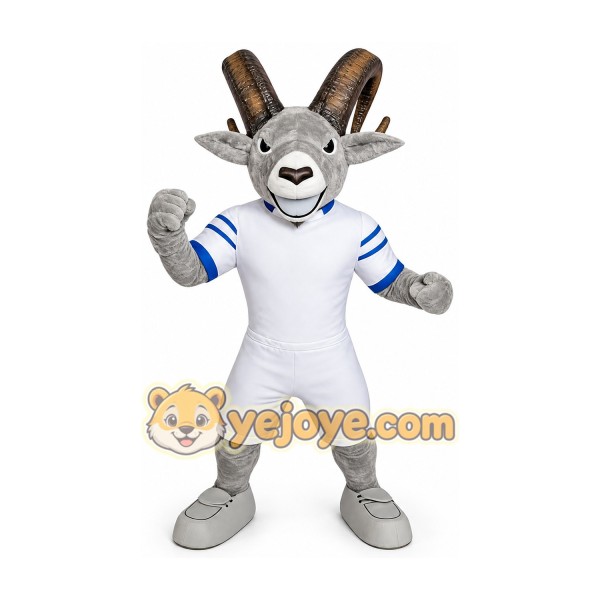 Grey goat cartoon mascot costume