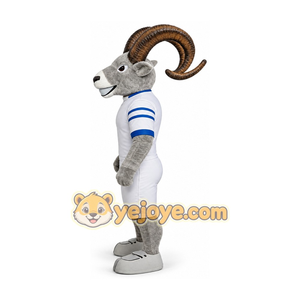 Grey goat cartoon mascot costume