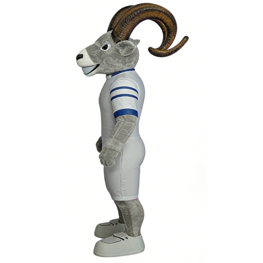 Grey goat cartoon mascot costume