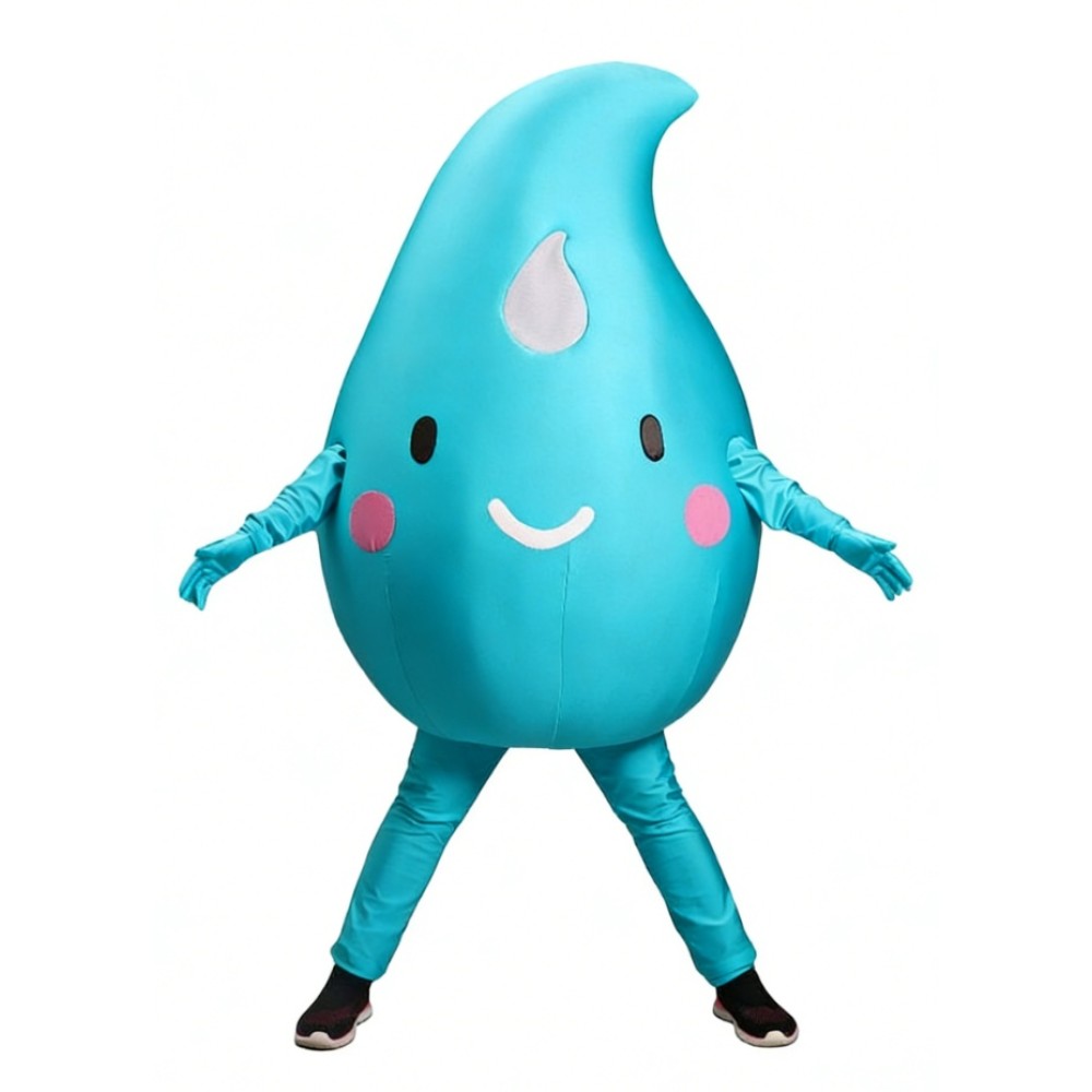 Blue eco-friendly water droplet cartoon mascot costume