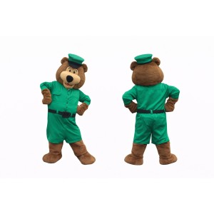 Brown Bear Mascot Costume Adult Green Ranger Uniform Character Costume