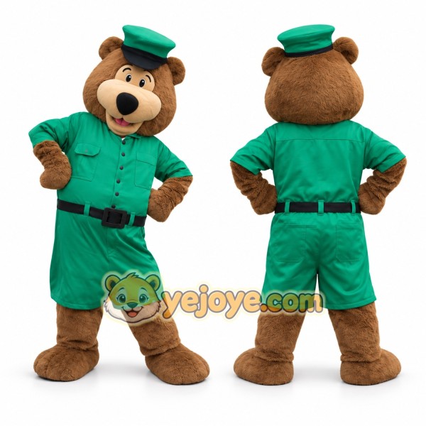 Brown Bear Mascot Costume Adult Green Ranger Uniform Character Costume