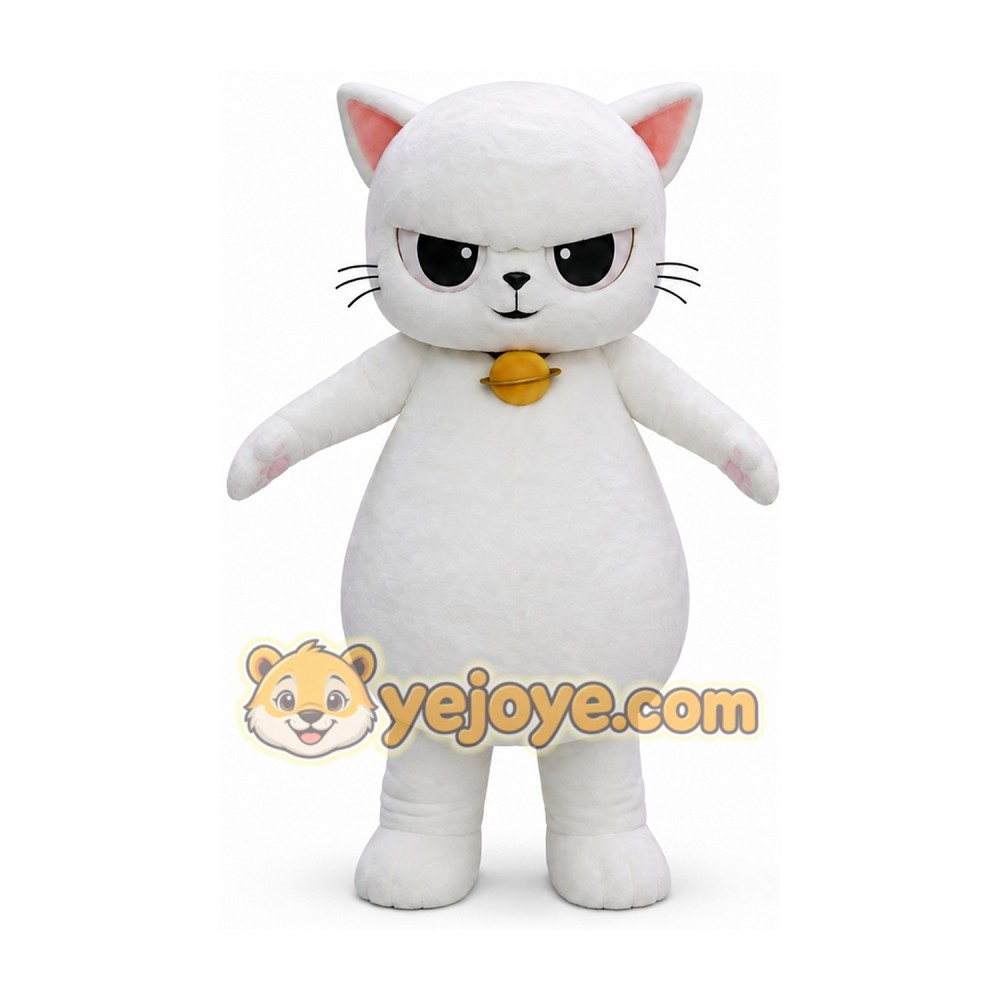 White Serious Catty Mascot Costume Cat Costume