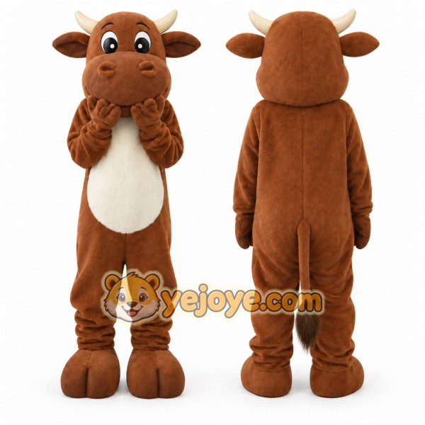 Brown Cow Mascot Costume Adult Size Full Body Plush Animal Costume