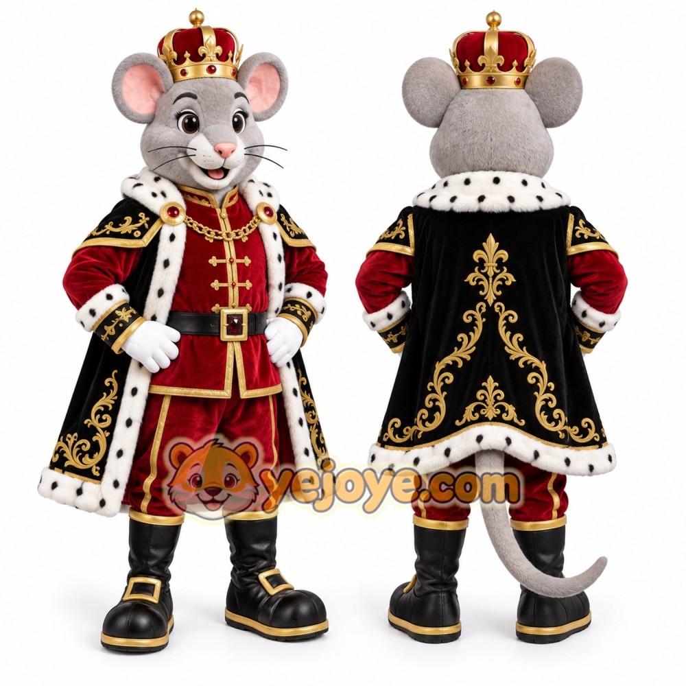 King Rat Mascot Costume with Crown Royal Mouse Character Full Body Outfit King Rat Mascot Costume with Crown Royal Mouse Character Full Body Outfit