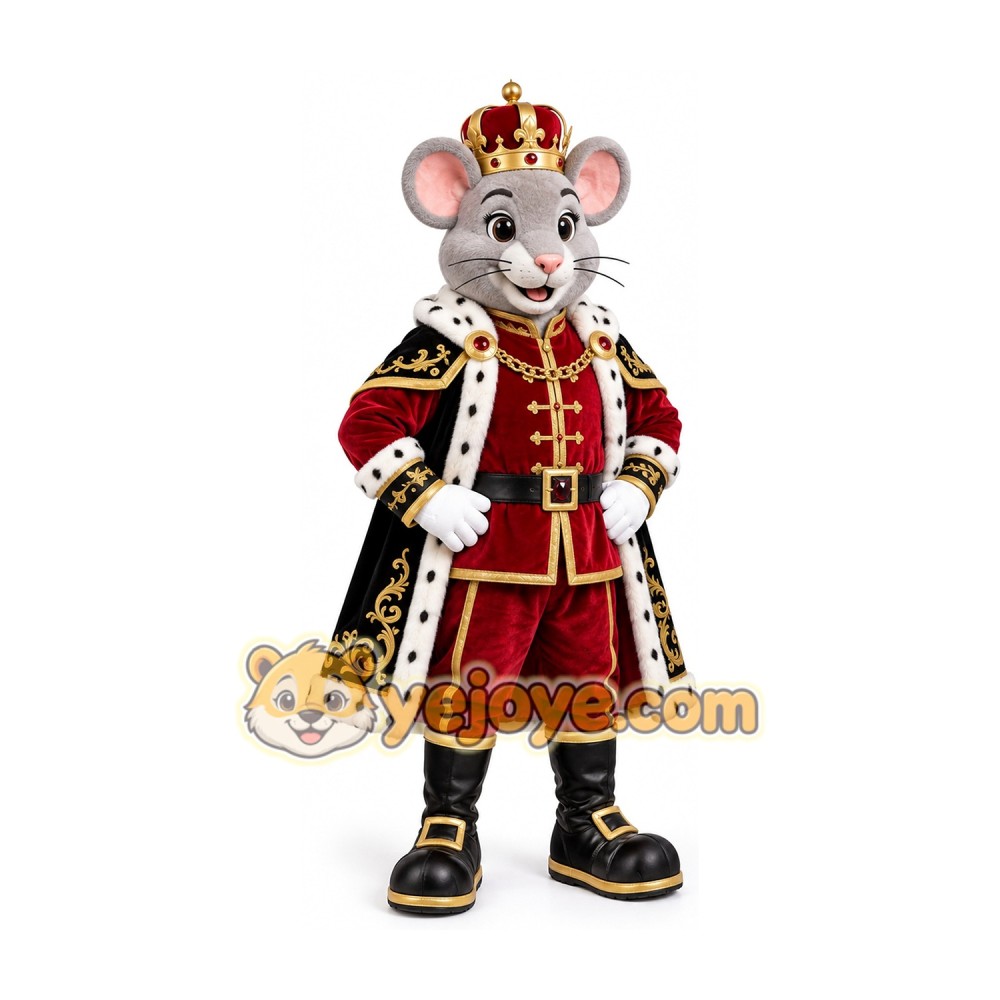 King Rat Mascot Costume with Crown Royal Mouse Character Full Body Outfit King Rat Mascot Costume with Crown Royal Mouse Character Full Body Outfit