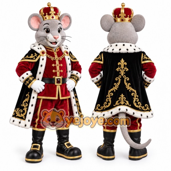 King Rat Mascot Costume with Crown Royal Mouse Character Full Body Outfit
