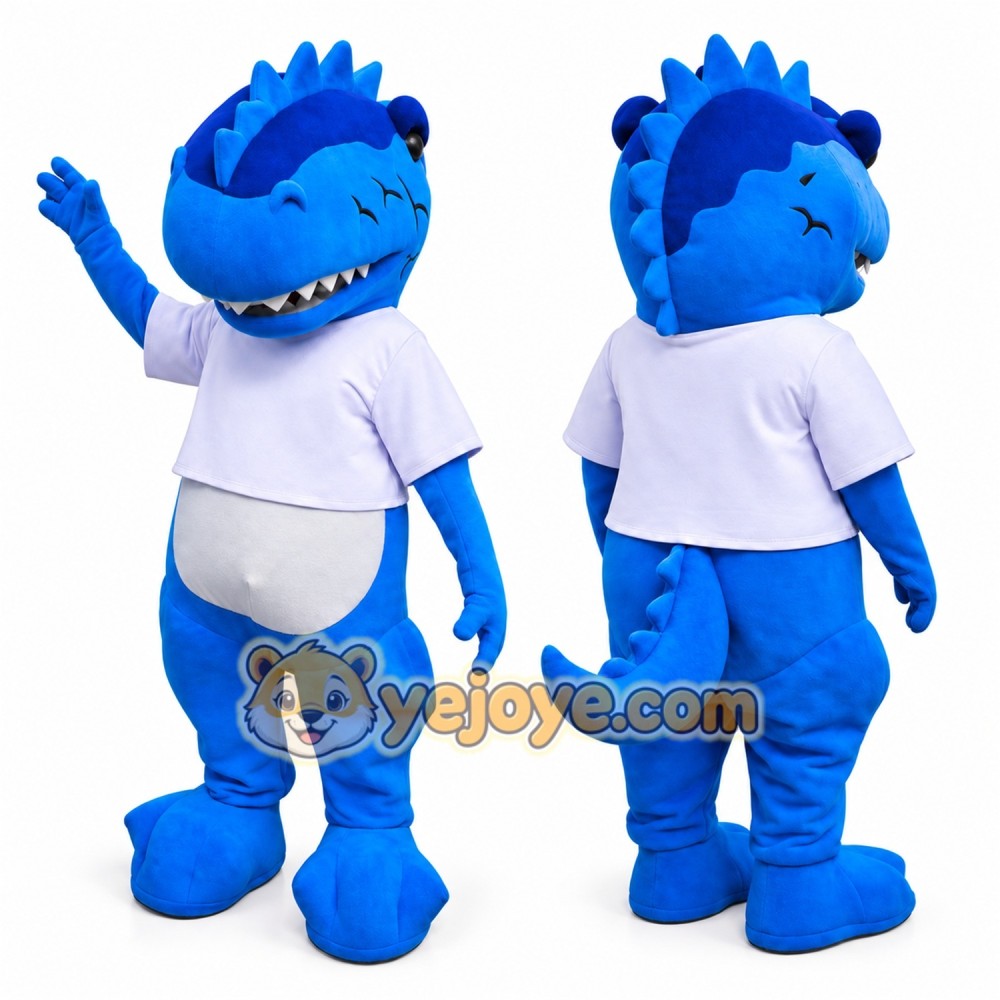 Blue Dinosaur Mascot Costume with T-Shirt Full Body Cartoon Dino Character Outfit Blue Dinosaur Mascot Costume with T-Shirt Full Body Cartoon Dino Character Outfit