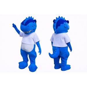 Blue Dinosaur Mascot Costume with T-Shirt Full Body Cartoon Dino Character Outfit