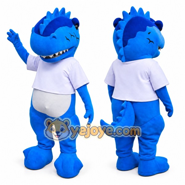 Blue Dinosaur Mascot Costume with T-Shirt Full Body Cartoon Dino Character Outfit