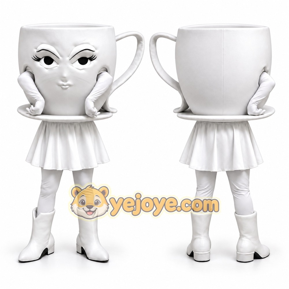 White Teacup Mascot Costume Adult Cartoon Cup Character Outfit for Party Event Promotion White Teacup Mascot Costume Adult Cartoon Cup Character Outfit for Party Event Promotion