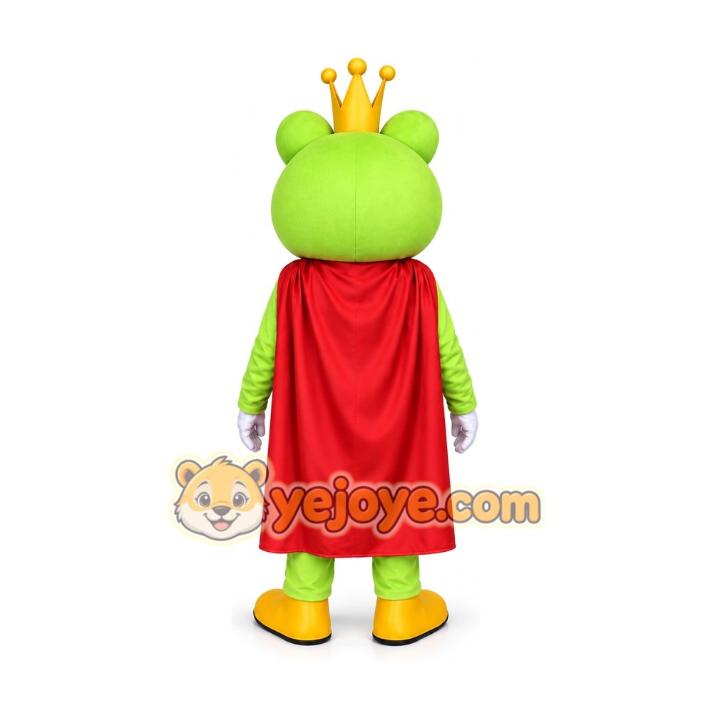 Frog King Mascot Costume with Crown & Cape Full Body Cartoon Frog Character Outfit Frog King Mascot Costume with Crown & Cape Full Body Cartoon Frog Character Outfit