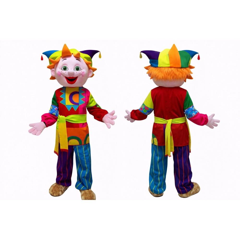 Colorful Jester Mascot Costume Adult Full Body Cartoon Clown Character Suit