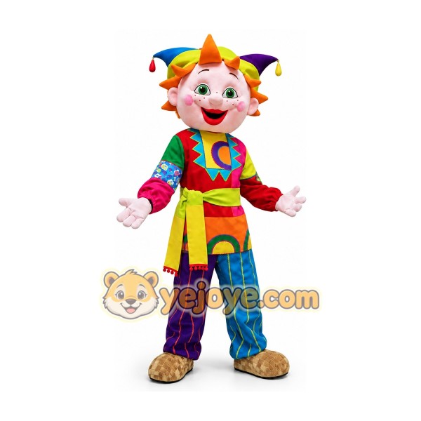 Colorful Jester Mascot Costume Adult Full Body Cartoon Clown Character Suit