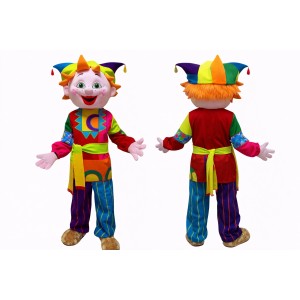Colorful Jester Mascot Costume Adult Full Body Cartoon Clown Character Suit