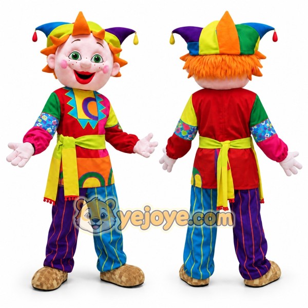 Colorful Jester Mascot Costume Adult Full Body Cartoon Clown Character Suit