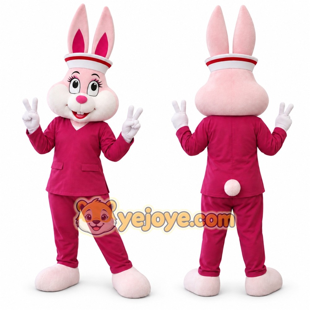 Pink Bunny Mascot Costume with Headband Full Body Cartoon Rabbit Character Outfit Pink Bunny Mascot Costume with Headband Full Body Cartoon Rabbit Character Outfit