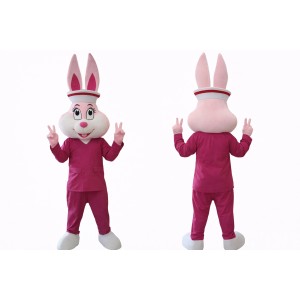 Pink Bunny Mascot Costume with Headband Full Body Cartoon Rabbit Character Outfit