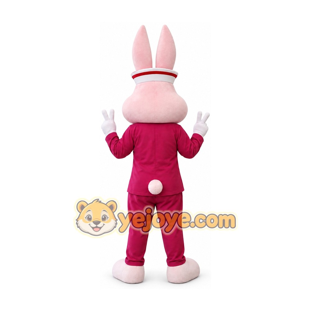 Pink Bunny Mascot Costume with Headband Full Body Cartoon Rabbit Character Outfit Pink Bunny Mascot Costume with Headband Full Body Cartoon Rabbit Character Outfit