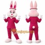 Pink Bunny Mascot Costume with Headband Full Body Cartoon Rabbit Character Outfit