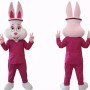 Pink Bunny Mascot Costume with Headband Full Body Cartoon Rabbit Character Outfit