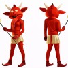 Red Devil Mascot Costume with Trident Full Body Cartoon Demon Character Outfit