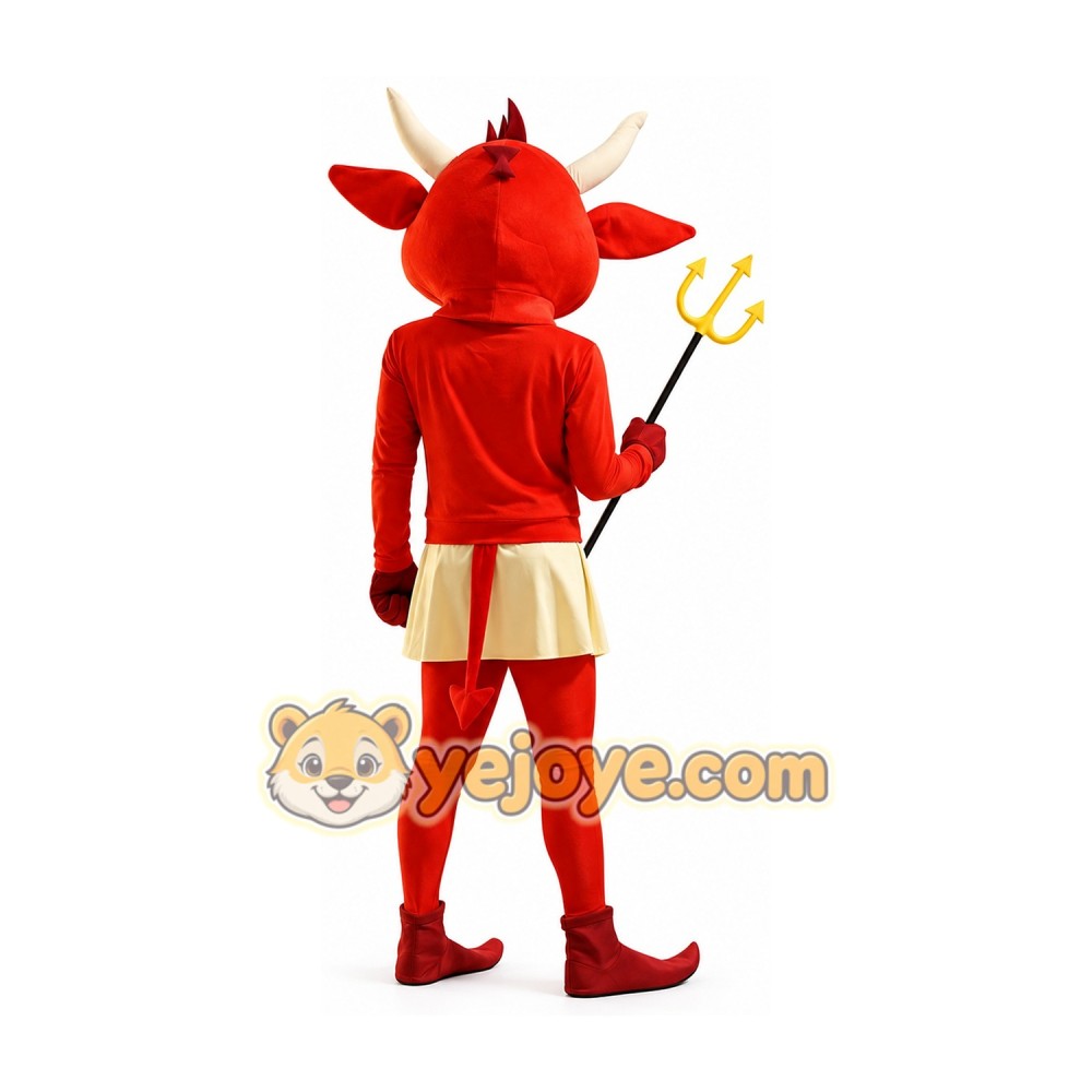 Red Devil Mascot Costume with Trident Full Body Cartoon Demon Character Outfit Red Devil Mascot Costume with Trident Full Body Cartoon Demon Character Outfit