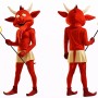 Red Devil Mascot Costume with Trident Full Body Cartoon Demon Character Outfit