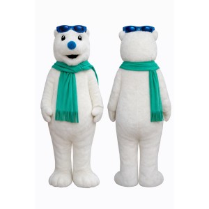 Adult Polar Bear Mascot Costume with Sunglasses & Scarf Full Body Cartoon Character Outfit for Events & Promotions