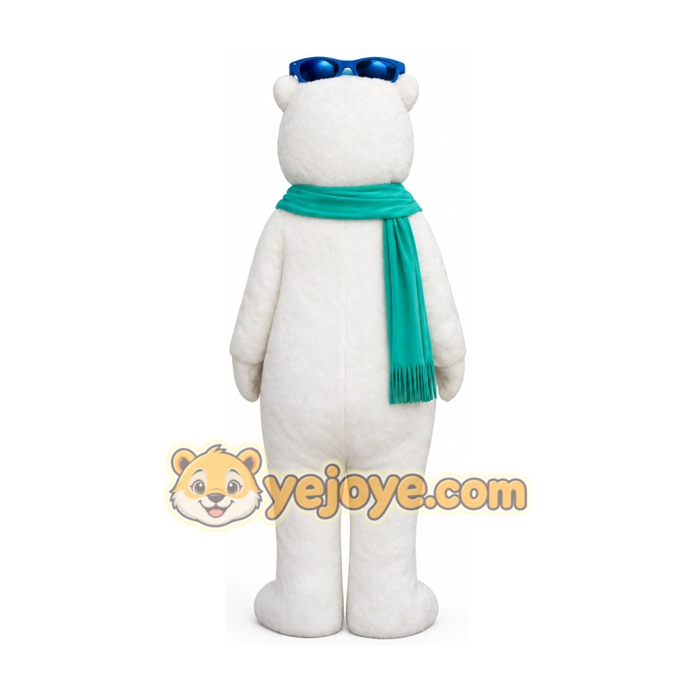 Adult Polar Bear Mascot Costume with Sunglasses & Scarf Full Body Cartoon Character Outfit for Events & Promotions