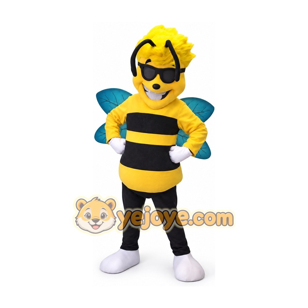 Cool Bee Mascot Costume with Sunglasses & Wings Full Body Cartoon Insect Character Outfit Cool Bee Mascot Costume with Sunglasses & Wings Full Body Cartoon Insect Character Outfit