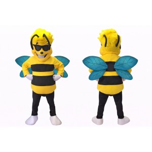 Cool Bee Mascot Costume with Sunglasses & Wings Full Body Cartoon Insect Character Outfit