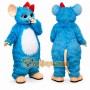 Blue Mouse Mascot Costume with Red Bow Cartoon Animal Character Adult Size for Party Event Promotion