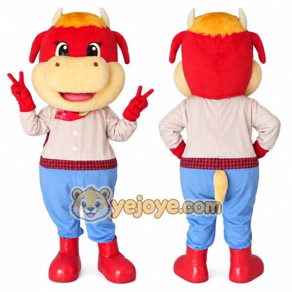 Cartoon Cow Mascot Costume Adult Full Body Animal Character Suit
