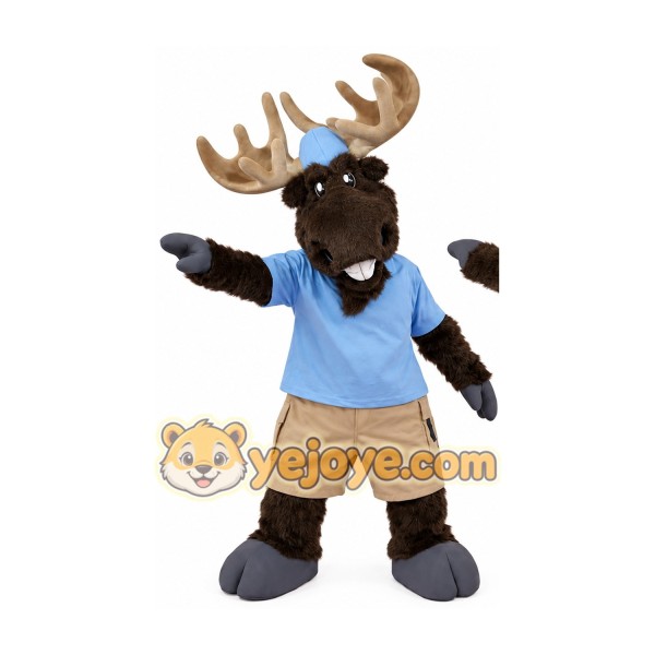 Adult Moose Mascot Costume with Antlers Full Body Cartoon Reindeer Character Outfit for Events, Parties & Promotions