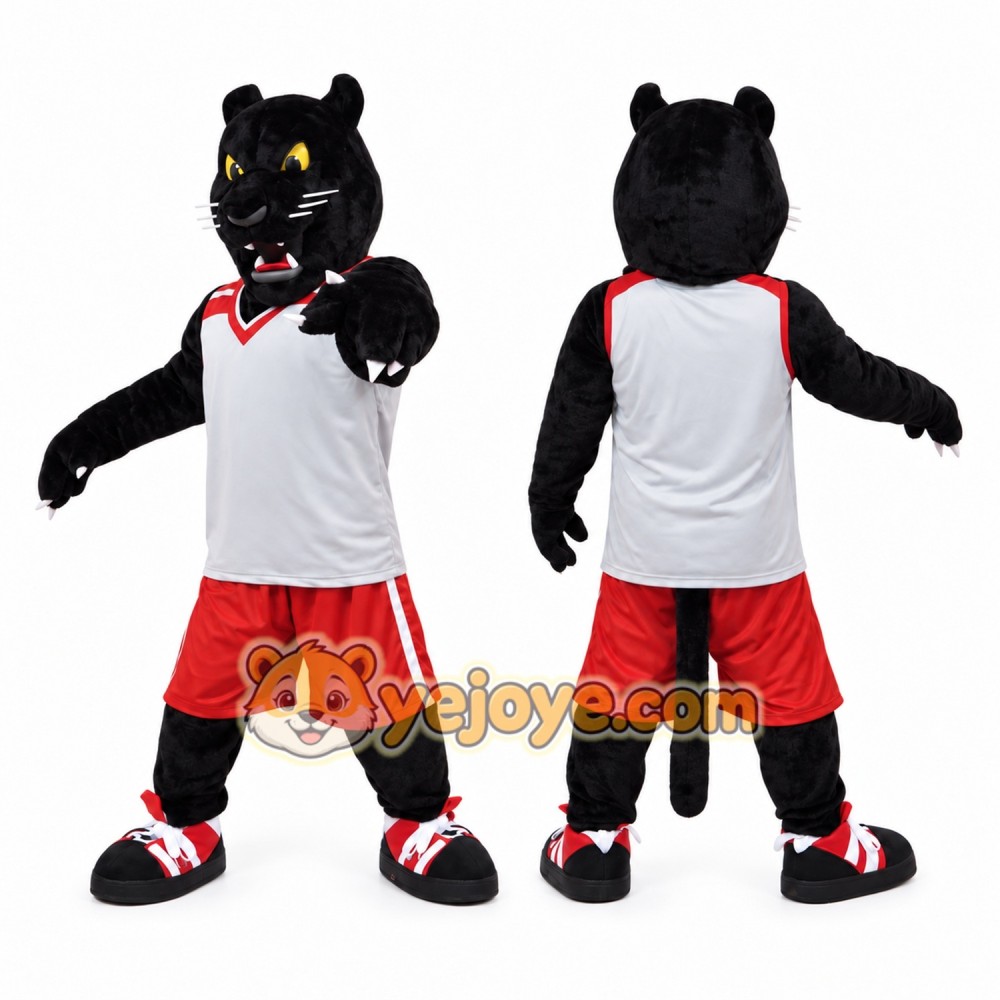 Black Panther Mascot Costume with Basketball Uniform Full Body Cartoon Big Cat Character Outfit Black Panther Mascot Costume with Basketball Uniform Full Body Cartoon Big Cat Character Outfit