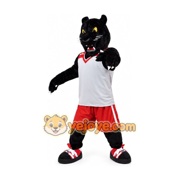 Black Panther Mascot Costume with Basketball Uniform Full Body Cartoon Big Cat Character Outfit